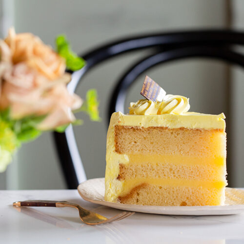 Plated slice of lemon spring cake