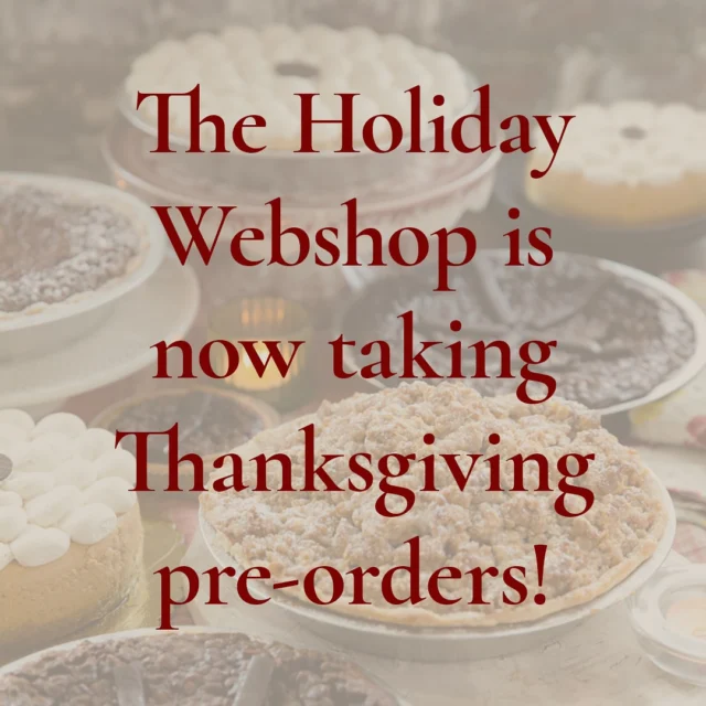 The Holiday webshop is now open for Thanksgiving pre-orders. 

Most pick-ups begin as early as November 20, but the dates are all noted in the product descriptions. The last day to place Thanksgiving orders will be November 23, 2024.

Let the games begin!!!

#Thanksgiving2024 #Pie #Gratitude

(Link in the bio)