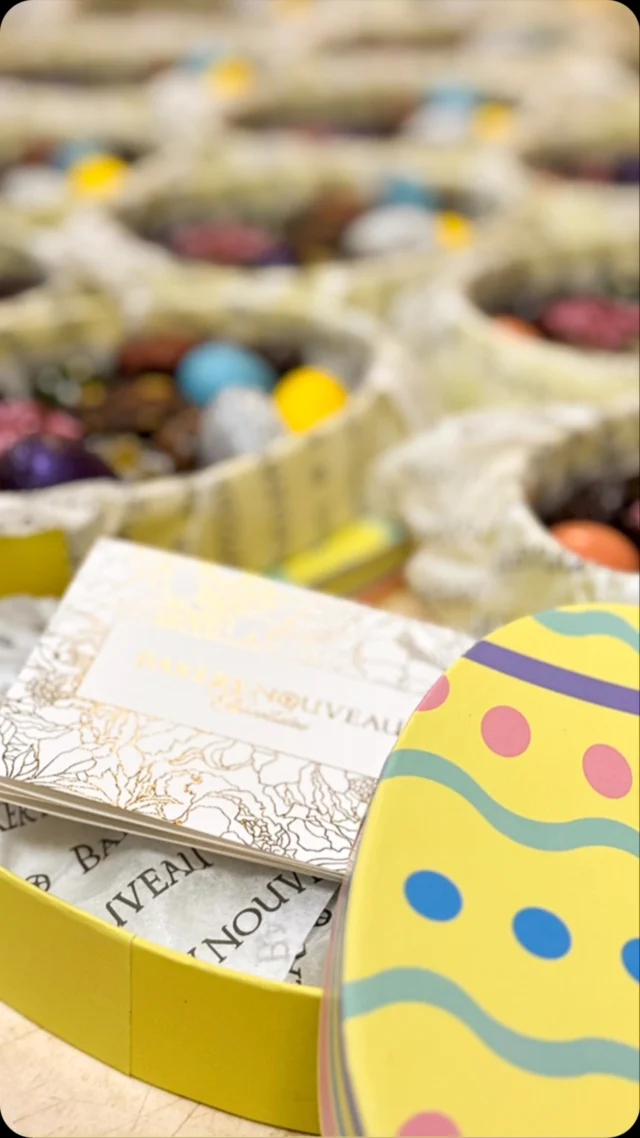 We love sweetening your Easter!

Everybunny has been very busy packing up confections. These darling egg shaped boxes are filled with our most scrumptious chocolate confections.

The last day to place an order is Friday, April 18th, so hop on in, place an order on the webshop or even give us a call.

PS- if you look closely, there’s a glimpse of our new little mini chocolate brochures. They sparkle!
#EasterChocolates #EasterConfections #chocolateEasterEggs