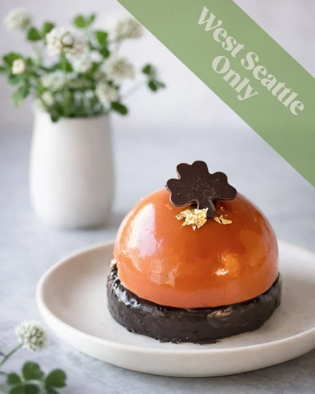 At the end of the Bakery Nouveau Rainbow you’ll find chocolate and caramel!

Our Pot of Gold Mousse Dome hide a little treasure inside. It begins with a buttery chocolate-glazed sablé Breton cookie, topped with silky caramel mousse and a rich chocolate crèmeux center. The dome is finished in a glossy caramel glaze, crowned with a chocolate shamrock and a tiny speck of gold.

AVAILABLE ON SUNDAY IN WEST SEATTLE ONLY!