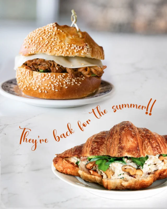 Summer favorites have returned!

Our Pulled Pork Sandwich is back with house-smoked pork, house-made BBQ sauce, provolone, pickles, mayo, and cilantro on a fresh brioche roll. (It’s a generous portion, but it’s so delicious, it’s impossible to share!)

Joining it is the Smoked Chicken Salad Sandwich, made with house-smoked chicken, bleu cheese and cashew aioli, watercress, and apricot mustard on a buttery croissant baked fresh each morning.

They are next level comfort food. 

Available now at all 3 shops.