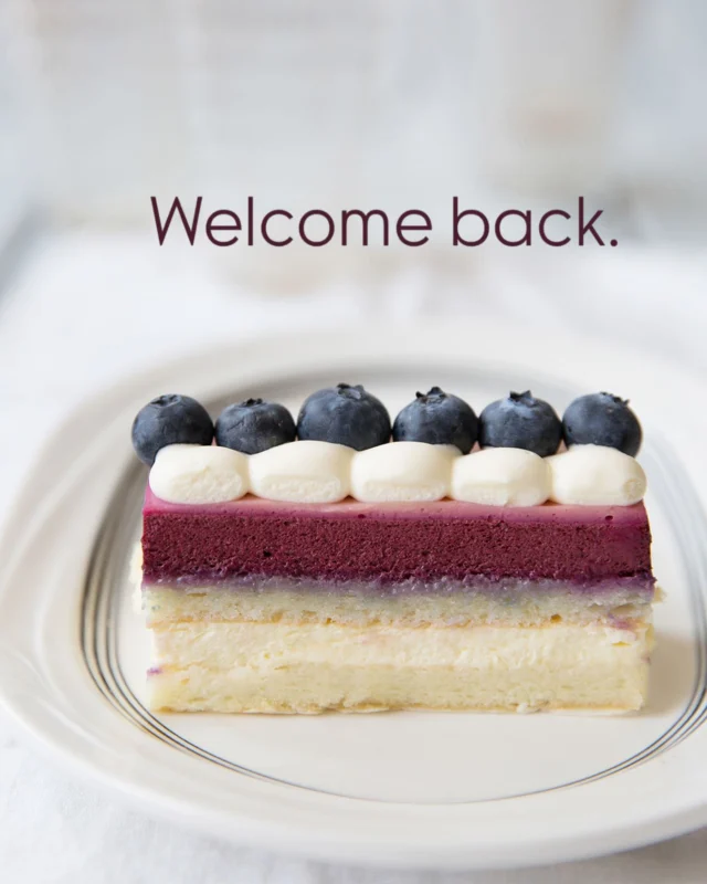 Summer’s sweetest return has arrived.  Bright lemon, sweet blueberries, and a little limoncello sunshine.

Layers of delicate lemon chiffon cake are brushed with limoncello simple syrup and filled with lemon cream and blueberry mousse for a bright, sunny combination that tastes like summer on a fork.

Available at all 3 shops, by the slice or as a whole cake for sharing (or not, we won’t judge).