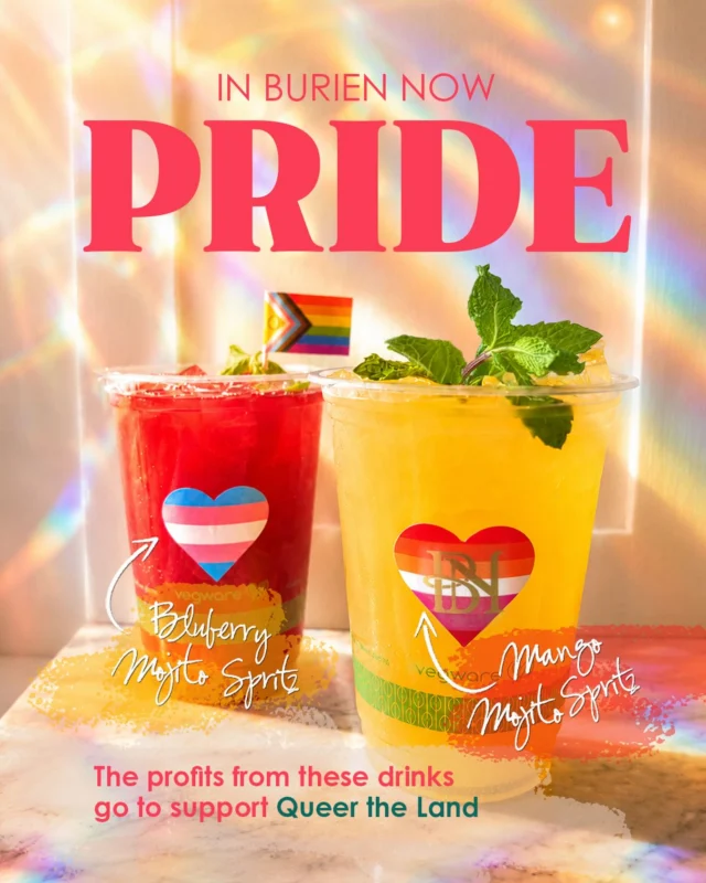 Through the month of June, our Burien shop will feature 2 very special Pride drinks: Mango Mojito Spritz and Bluberry Mojito Spritz. Our mojitos start with a bright, refreshing mojito base, topped with sparkling water for a crisp finish. We make everything in-house, including our fresh mint syrup.

The Mango Mojito leans into tropical vacation vibes...think sunshine, warm breezes, and a beachside escape. The Blueberry Mojito pairs beautifully with the mint, offering more of a Pacific Northwest summer feel with relaxed backyard gatherings, long evenings, and peak-season berries.

Profits from each drink sale will proudly go directly to support Queer the Land. If you don’t know about this fabulous organization, Queer The Land is a collaborative project grounded in the self-determination of queer, trans, and two spirit Black/ indigenous/ people of color (QT2BIPOC) and the vision of collectively owning our land and labor.