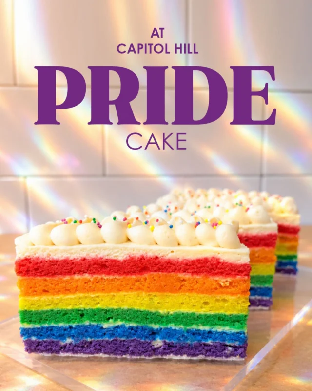 Layers of delicate rainbow sponge are brushed with white peach and honey syrup, and kissed with white peach mousse throughout. Ethereal and utterly irresistible. Fair warning: you’ll be back for more.

Here through the end of June.

#PrideCake #RainbowCake