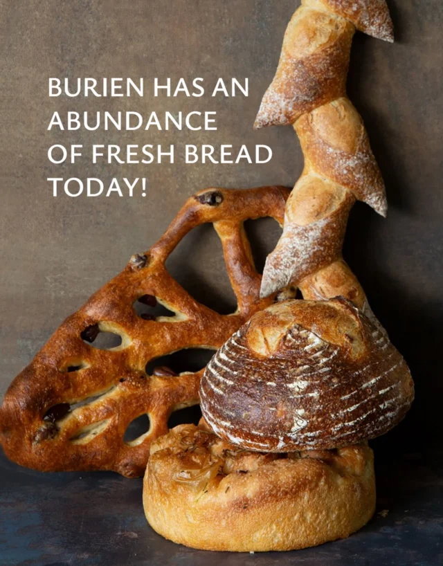 Creativity was overflowing in Burien last night, we have rustic baguette, regular baguette, focaccia, ciabatta, large and small pretzels, rustic potato with parmesan (IT’S SOOOOO GOOD!), white sourdough, olive loaf and fougasse.

This is a sign you should make a hearty Sunday dinner tonight!