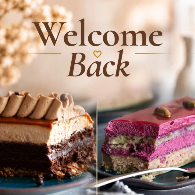 Fall is officially here, which may or may not be good news, depending on how you feel about saying goodbye to summer.

Whether you’re celebrating sweater weather or mourning the last warm days, there is one very good thing about the change of seasons: OLD FRIENDS ARE BACK.

The Caramello and Pistachio Cassis cakes have returned to the cases, bringing some very welcome warm AND comforting flavors.