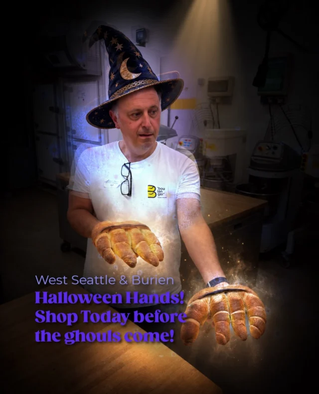 Our West Seattle and Burien ovens are overflowing with bread for Halloween weekend celebrations! 

Of course, we have MONSTER HANDS, but you’ll also find charcuterie bread, spelt sourdough, and Paysan. Something delicious for every Halloween gathering!

10:22am: bread is coming out of the ovens!